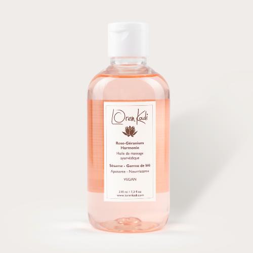 Huile de massage "Rose-Géranium" Corps & Visage Tonifiante & Apaisante 210ml Ayurvédique & Vegan